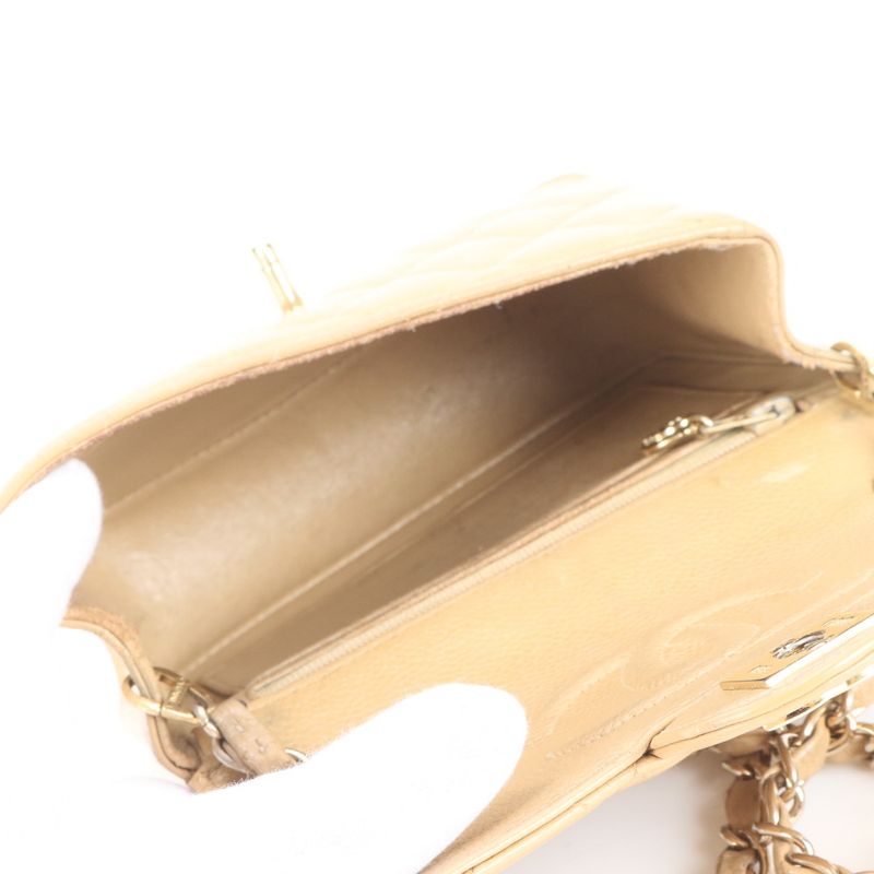 Hakata Daimaru Chanel Beige Mini Matelasse Caviar Skin Shoulder Bag With Serial