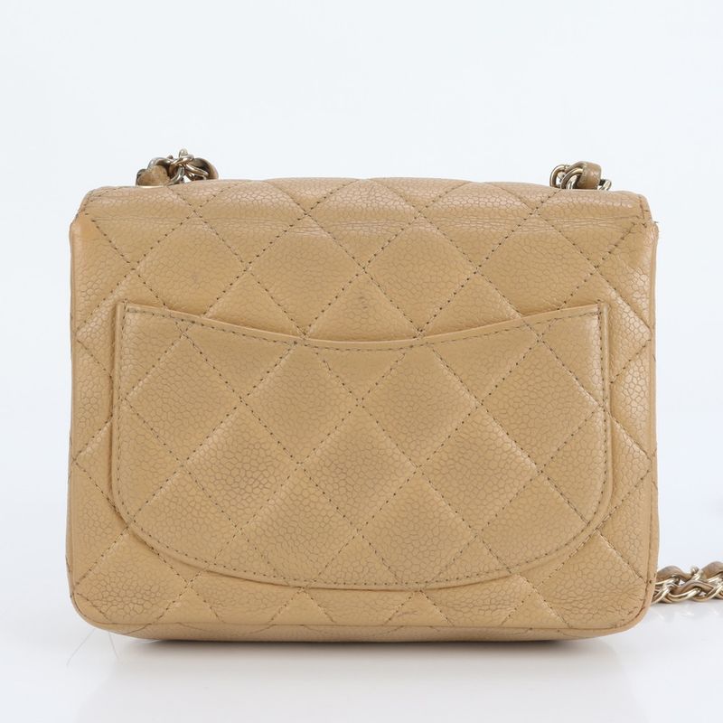 Hakata Daimaru Chanel Beige Mini Matelasse Caviar Skin Shoulder Bag With Serial