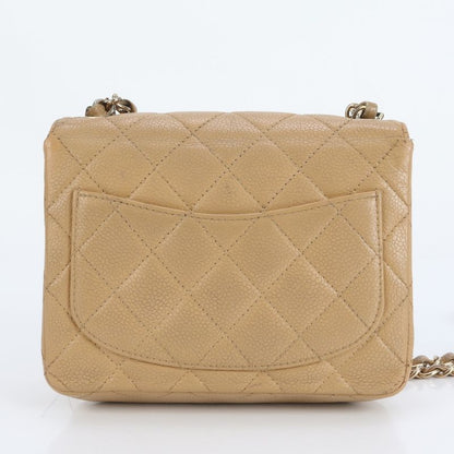 Hakata Daimaru Chanel Beige Mini Matelasse Caviar Skin Shoulder Bag With Serial