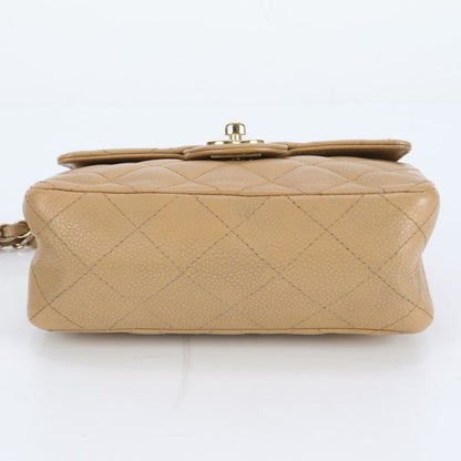 Hakata Daimaru Chanel Beige Mini Matelasse Caviar Skin Shoulder Bag With Serial