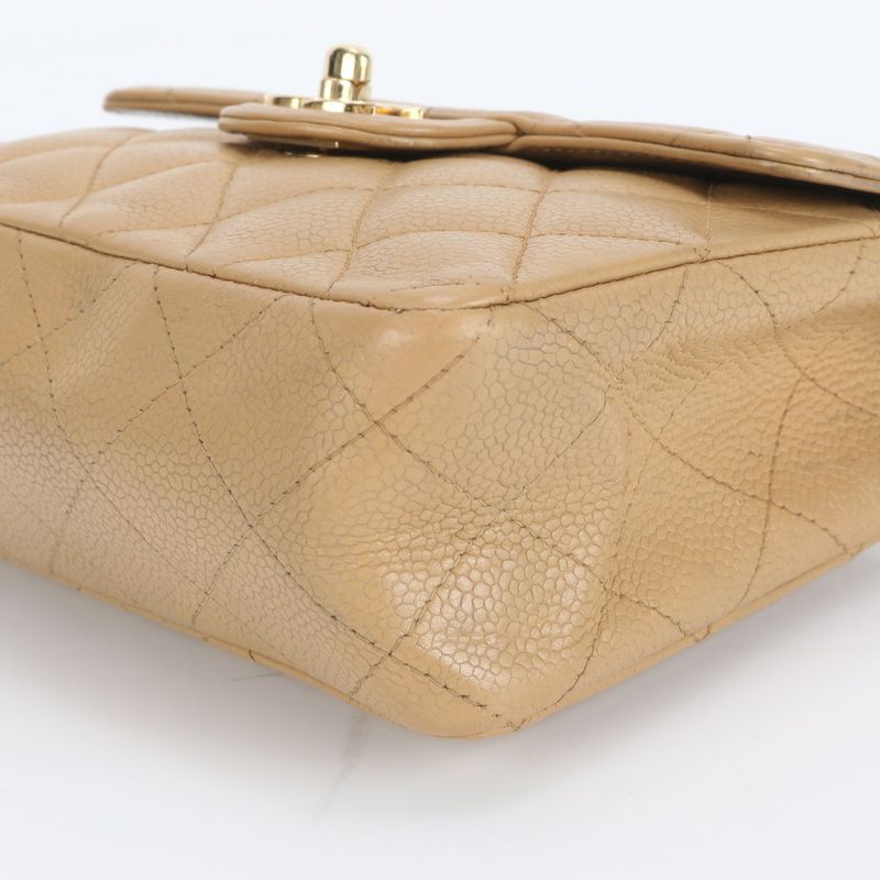 Hakata Daimaru Chanel Beige Mini Matelasse Caviar Skin Shoulder Bag With Serial