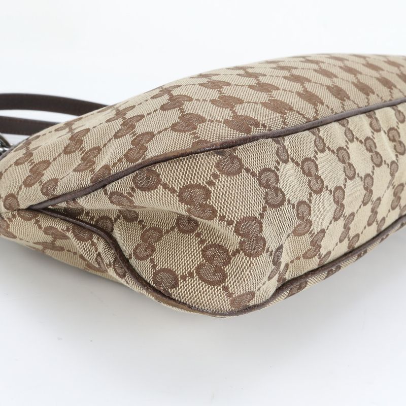 Gucci GG Canvas Leather Tote Bag Shoulder Hand Brown Silver Hardware 121023