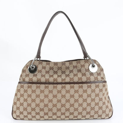 Gucci GG Canvas Leather Tote Bag Shoulder Hand Brown Silver Hardware 121023