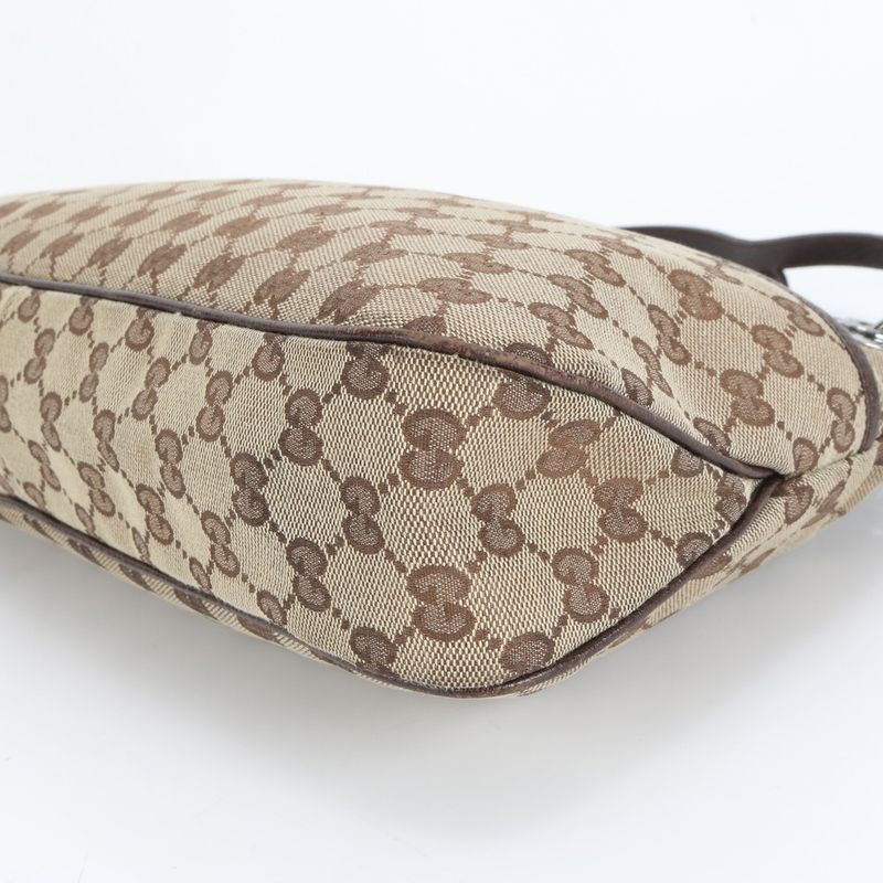 Gucci GG Canvas Leather Tote Bag Shoulder Hand Brown Silver Hardware 121023
