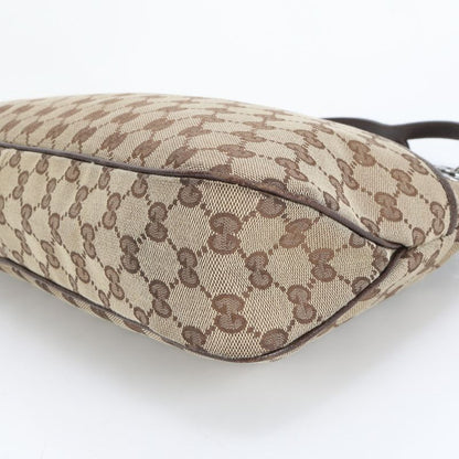 Gucci GG Canvas Leather Tote Bag Shoulder Hand Brown Silver Hardware 121023