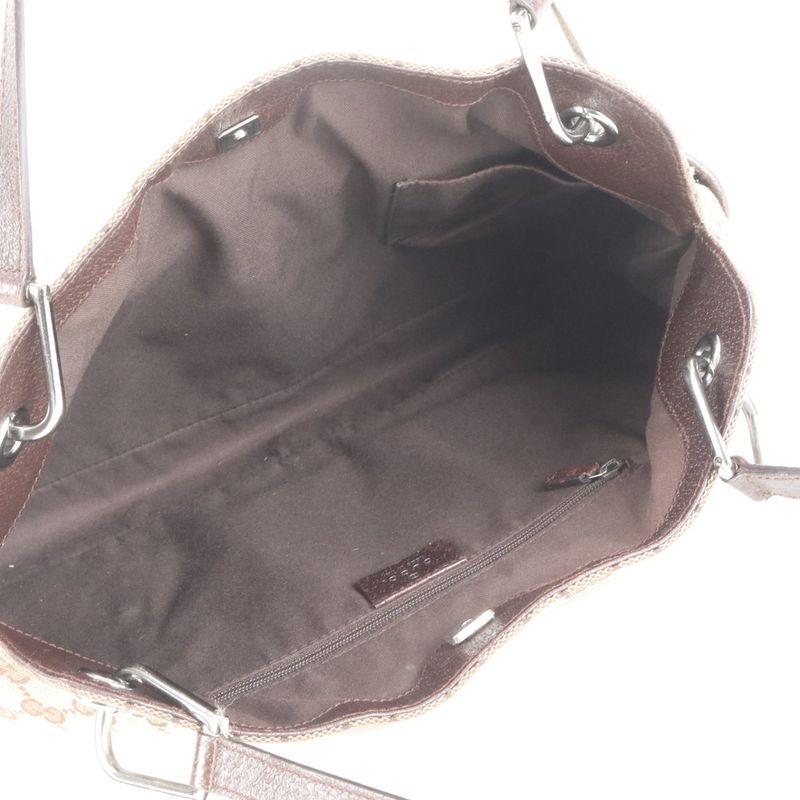 Gucci GG Canvas Leather Tote Bag Shoulder Hand Brown Silver Hardware 121023
