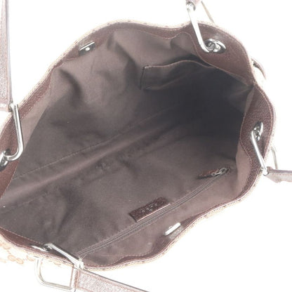 Gucci GG Canvas Leather Tote Bag Shoulder Hand Brown Silver Hardware 121023