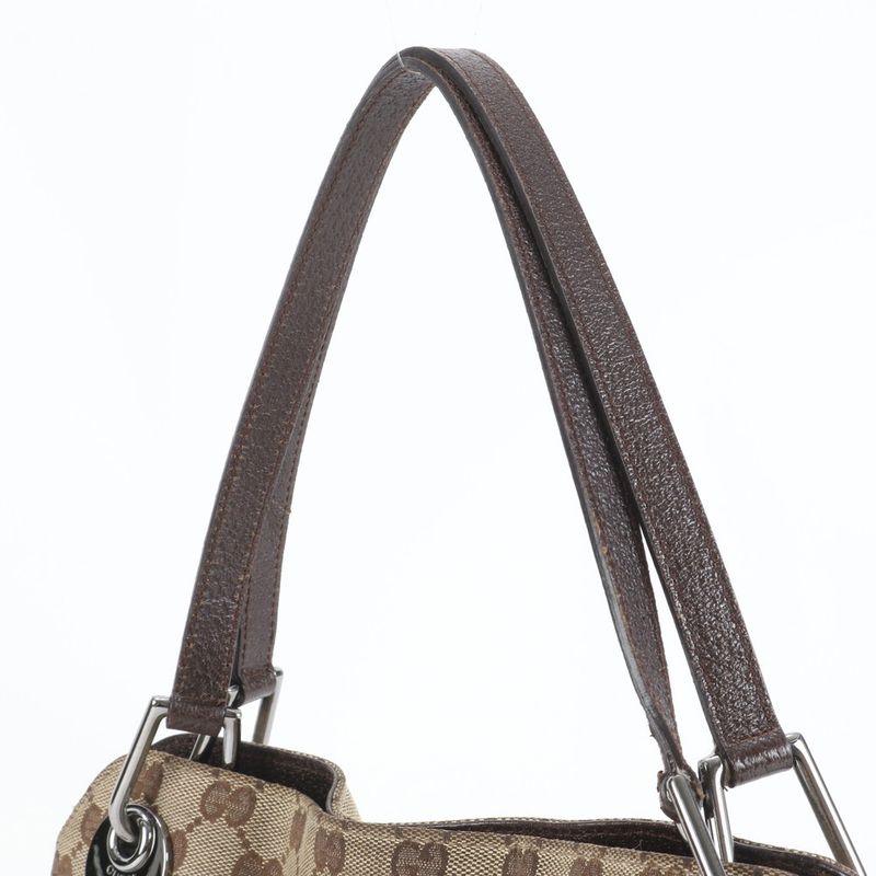 Gucci GG Canvas Leather Tote Bag Shoulder Hand Brown Silver Hardware 121023