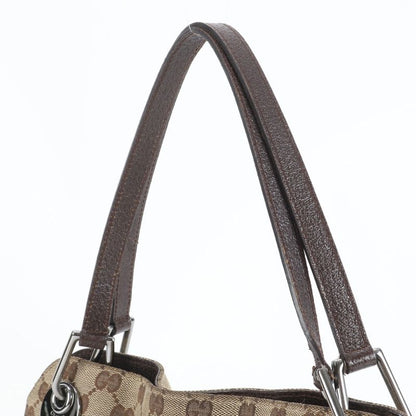 Gucci GG Canvas Leather Tote Bag Shoulder Hand Brown Silver Hardware 121023