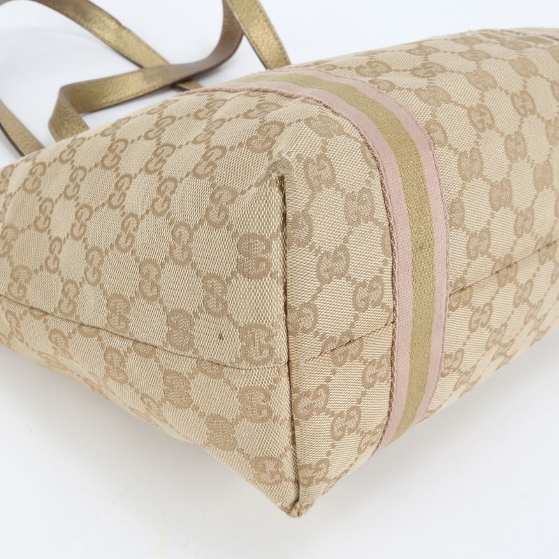 Gucci GG Canvas Charm Leather Tote Bag Shoulder Hand 137396 Gold Women's ERE