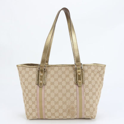 Gucci GG Canvas Charm Leather Tote Bag Shoulder Hand 137396 Gold Women's ERE