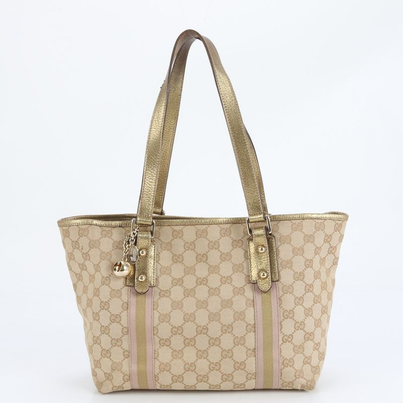 Gucci GG Canvas Charm Leather Tote Bag Shoulder Hand 137396 Gold Women's ERE