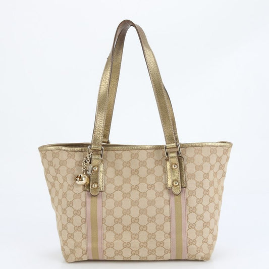 Gucci GG Canvas Charm Leather Tote Bag Shoulder Hand 137396 Gold Women's ERE