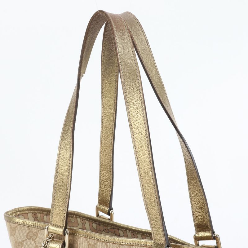 Gucci GG Canvas Charm Leather Tote Bag Shoulder Hand 137396 Gold Women's ERE