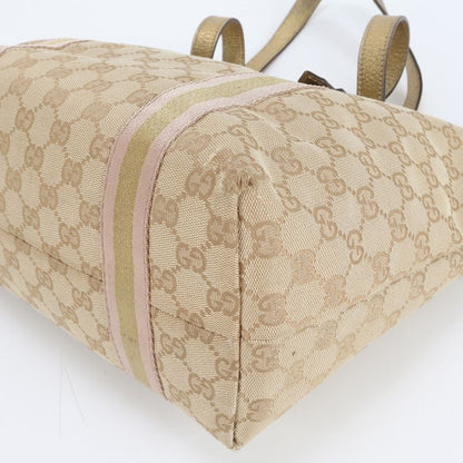 Gucci GG Canvas Charm Leather Tote Bag Shoulder Hand 137396 Gold Women's ERE