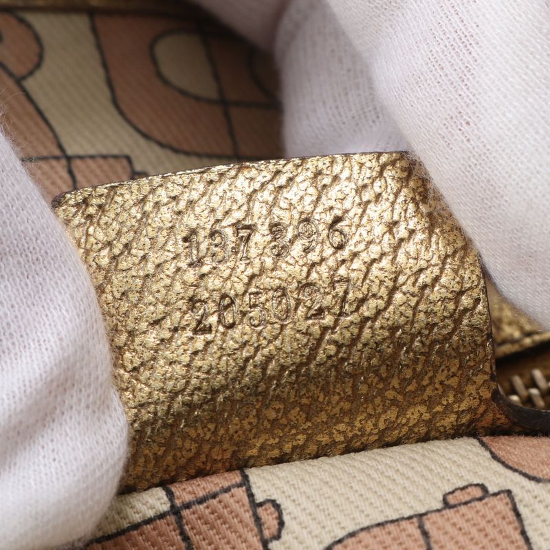 Gucci GG Canvas Charm Leather Tote Bag Shoulder Hand 137396 Gold Women's ERE