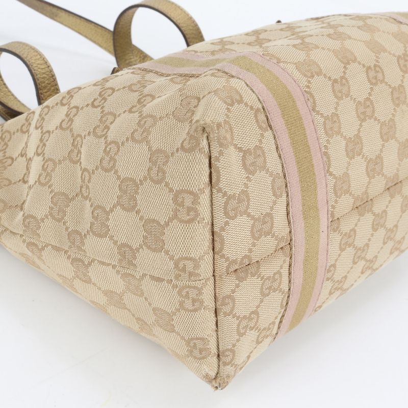 Gucci GG Canvas Charm Leather Tote Bag Shoulder Hand 137396 Gold Women's ERE