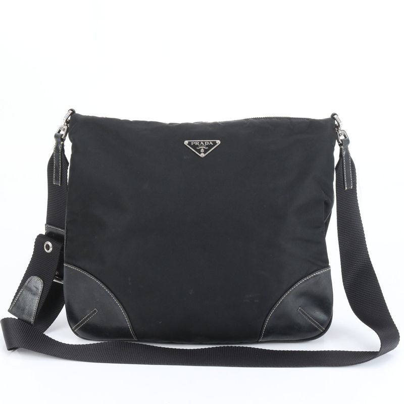 Prada Tessuto Nylon Triangle Logo Leather Shoulder Bag Crossbody Messenger