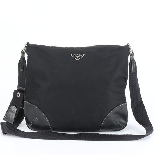 Prada Tessuto Nylon Triangle Logo Leather Shoulder Bag Crossbody Messenger