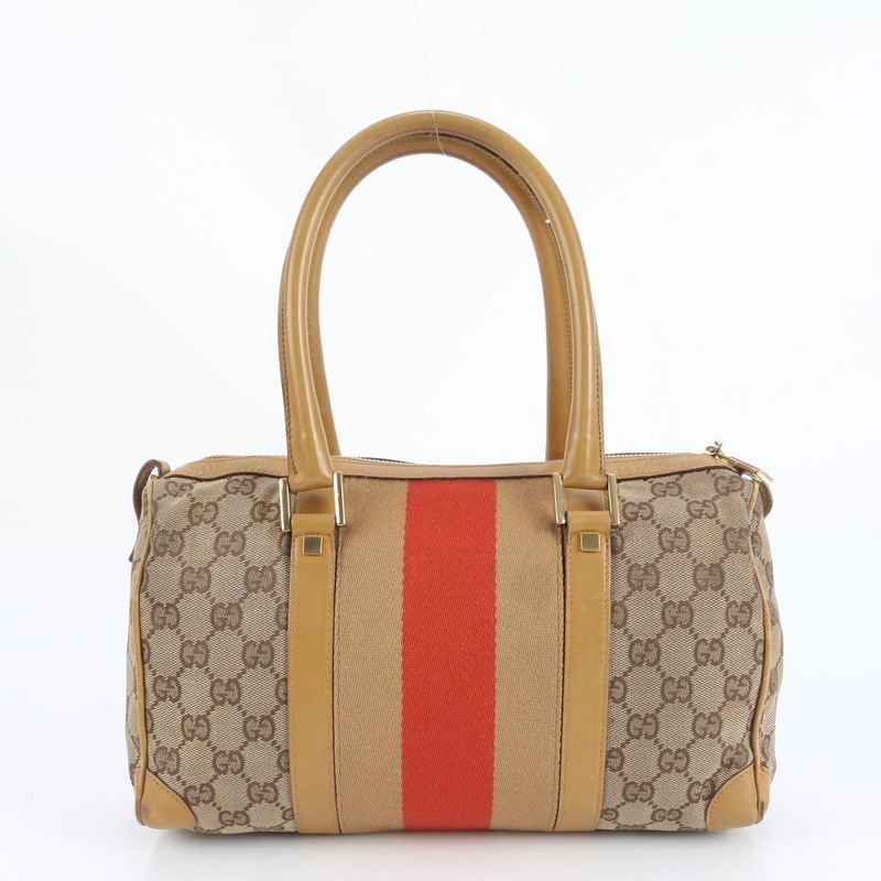 Gucci GG Canvas Leather Mini Boston Handbag Tote 000-0851 Brown Women ERE Cx10-1