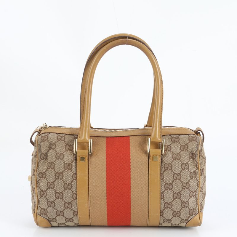 Gucci GG Canvas Leather Mini Boston Handbag Tote 000-0851 Brown Women ERE Cx10-1