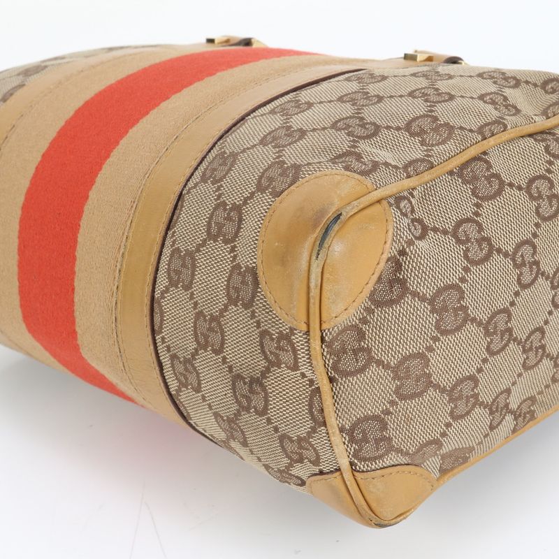 Gucci GG Canvas Leather Mini Boston Handbag Tote 000-0851 Brown Women ERE Cx10-1