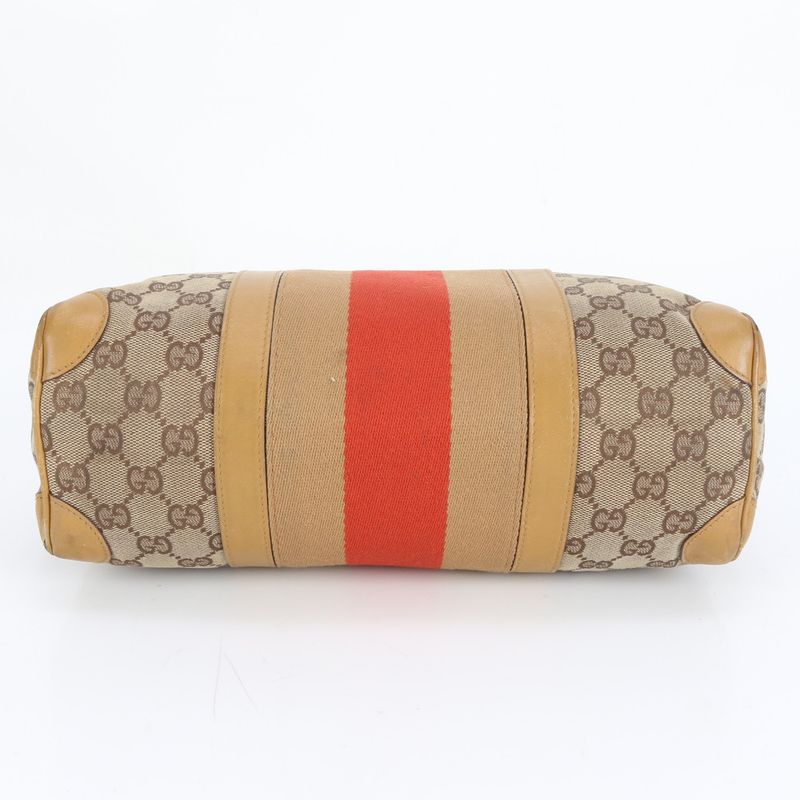 Gucci GG Canvas Leather Mini Boston Handbag Tote 000-0851 Brown Women ERE Cx10-1