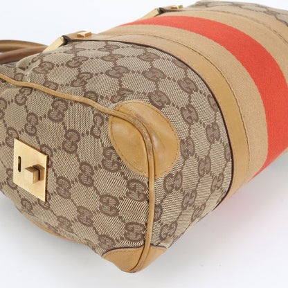 Gucci GG Canvas Leather Mini Boston Handbag Tote 000-0851 Brown Women ERE Cx10-1