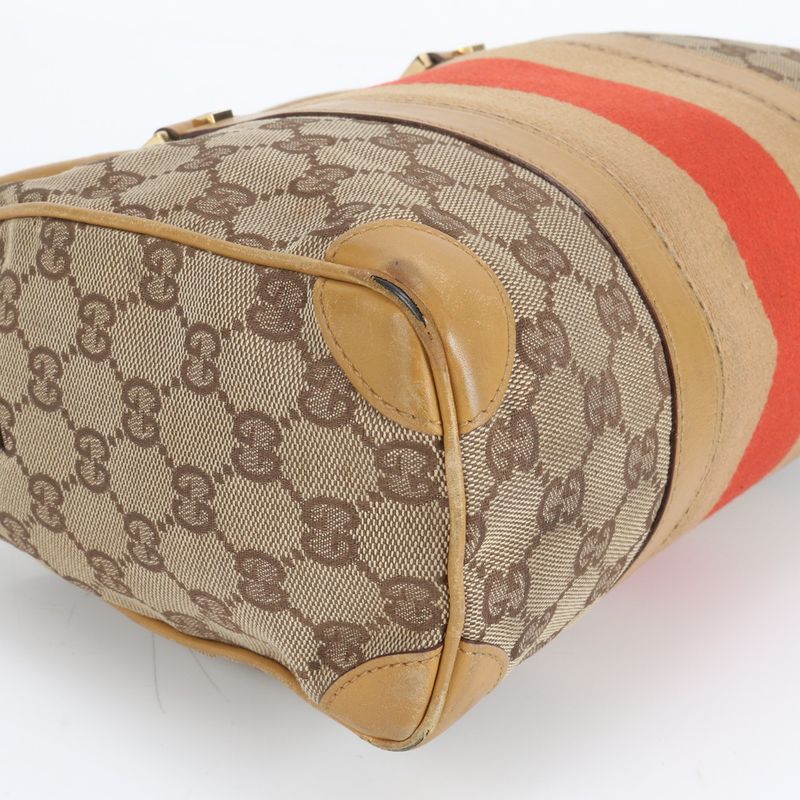 Gucci GG Canvas Leather Mini Boston Handbag Tote 000-0851 Brown Women ERE Cx10-1