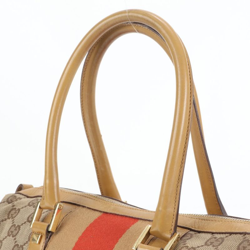 Gucci GG Canvas Leather Mini Boston Handbag Tote 000-0851 Brown Women ERE Cx10-1