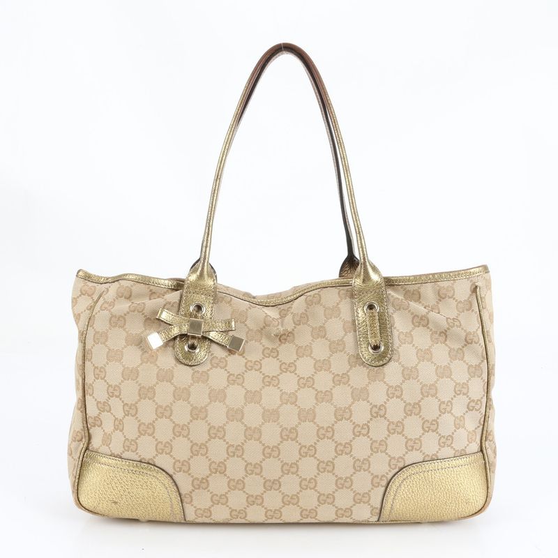 Gucci GG Canvas Ribbon Princy Leather Tote Bag Shoulder Hand 163805 Women's EUE