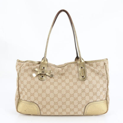 Gucci GG Canvas Ribbon Princy Leather Tote Bag Shoulder Hand 163805 Women's EUE