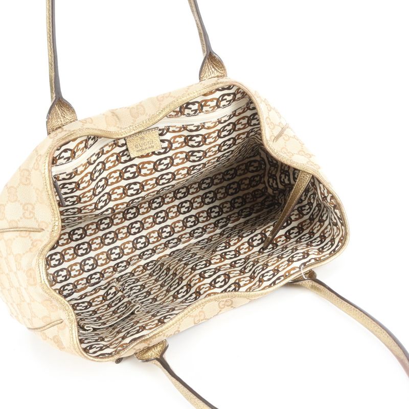 Gucci GG Canvas Ribbon Princy Leather Tote Bag Shoulder Hand 163805 Women's EUE