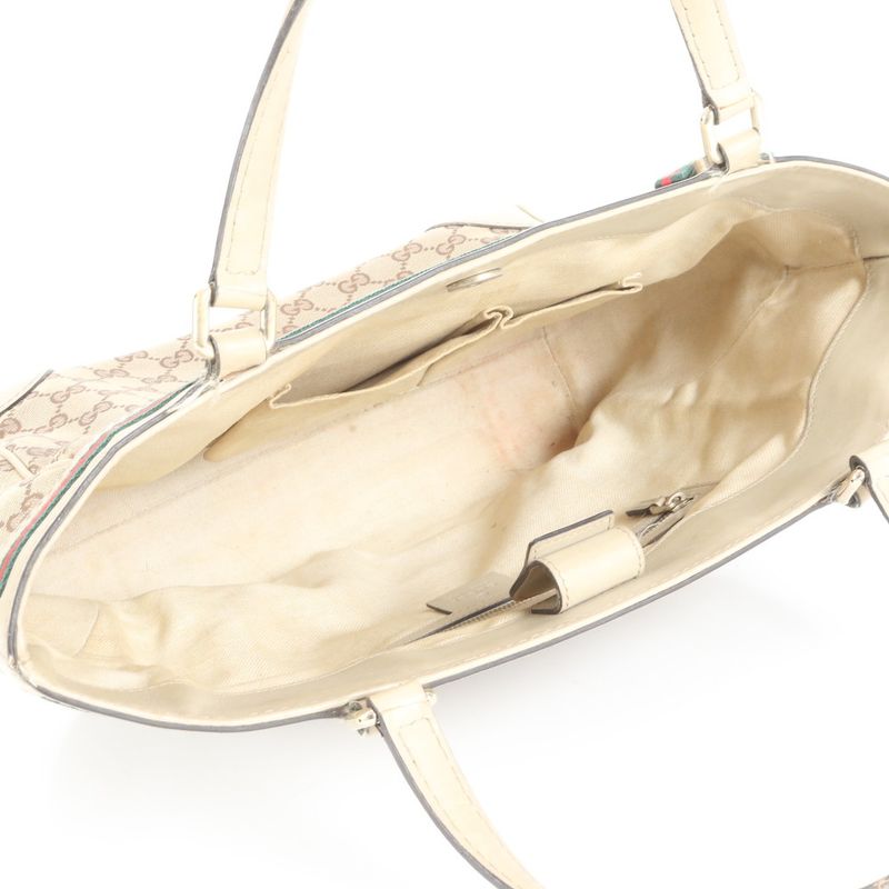 Gucci GG Canvas Sherry Line Ribbon Mayfair Leather Tote Bag Shoulder 257061