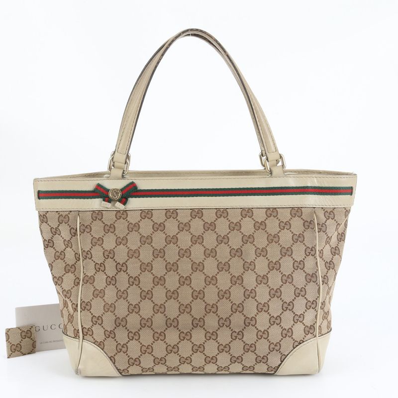 Gucci GG Canvas Sherry Line Ribbon Mayfair Leather Tote Bag Shoulder 257061