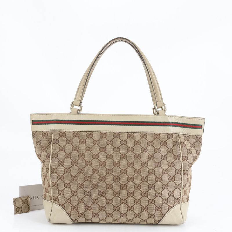 Gucci GG Canvas Sherry Line Ribbon Mayfair Leather Tote Bag Shoulder 257061