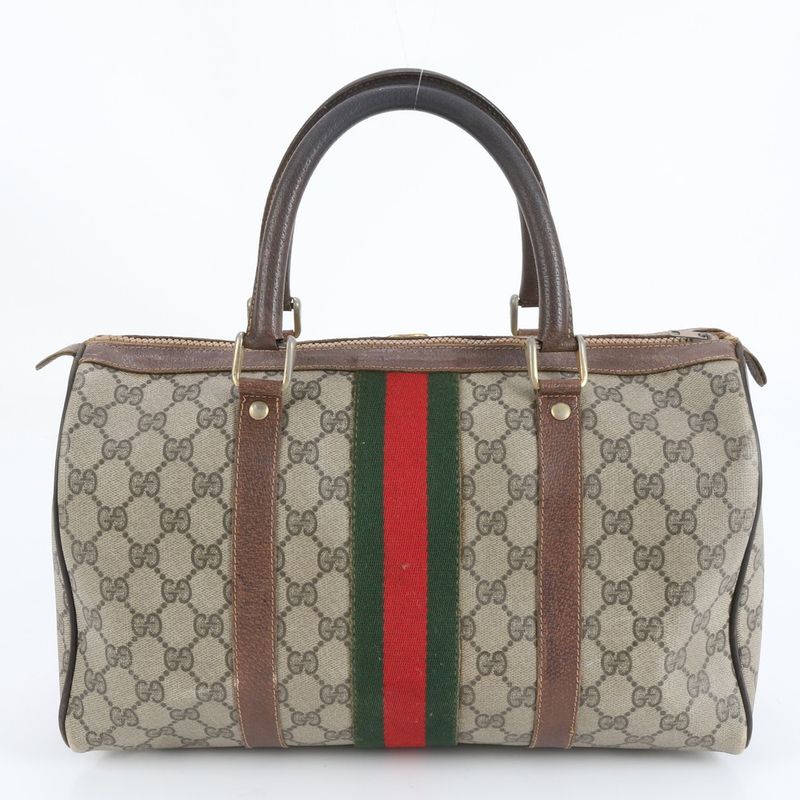 Old Gucci GG Supreme Sherry Line Mini Boston Leather Handbag Tote Brown Women's