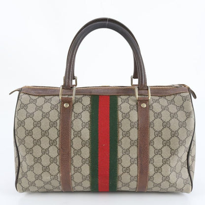 Old Gucci GG Supreme Sherry Line Mini Boston Leather Handbag Tote Brown Women's