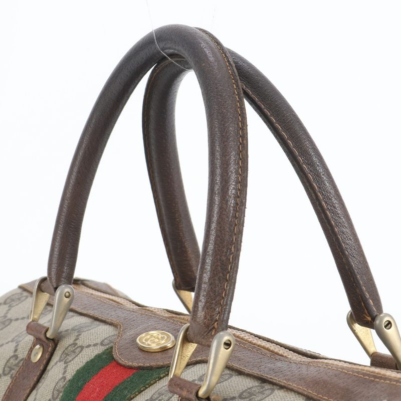 Old Gucci GG Supreme Sherry Line Mini Boston Leather Handbag Tote Brown Women's