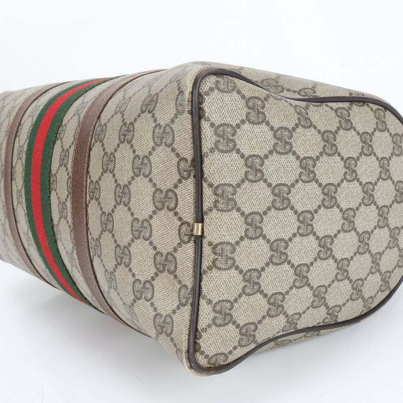 Old Gucci GG Supreme Sherry Line Mini Boston Leather Handbag Tote Brown Women's