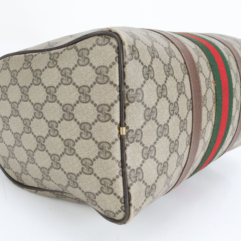 Old Gucci GG Supreme Sherry Line Mini Boston Leather Handbag Tote Brown Women's