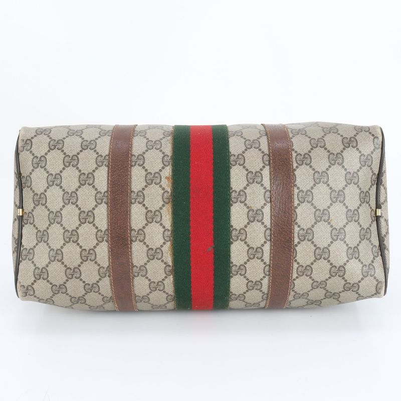 Old Gucci GG Supreme Sherry Line Mini Boston Leather Handbag Tote Brown Women's