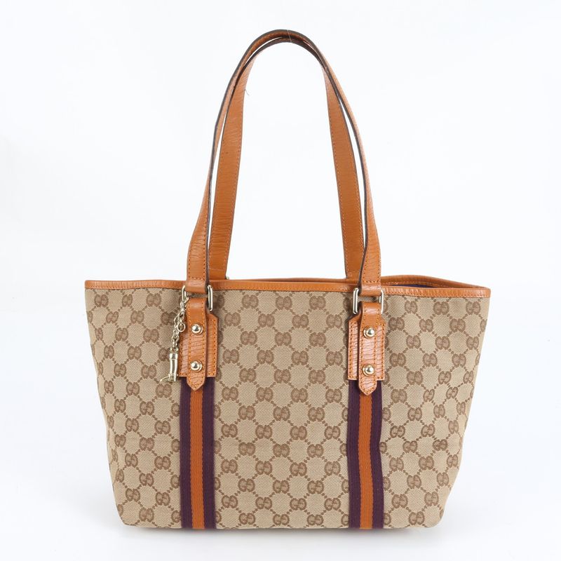 Gucci GG Canvas With Charm 137396 Leather Tote Bag Shoulder Hand Brown Women's