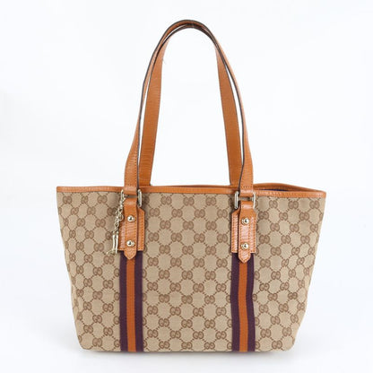 Gucci GG Canvas With Charm 137396 Leather Tote Bag Shoulder Hand Brown Women's