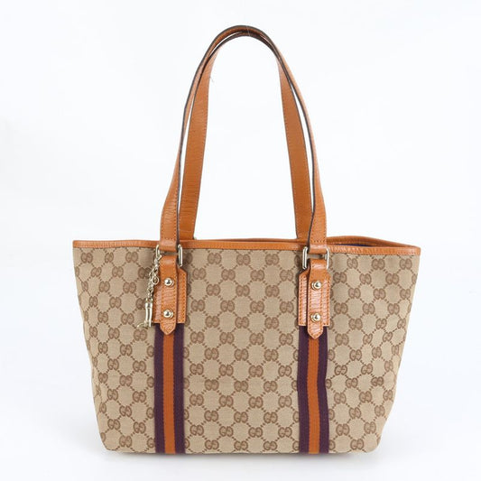 Gucci GG Canvas With Charm 137396 Leather Tote Bag Shoulder Hand Brown Women's