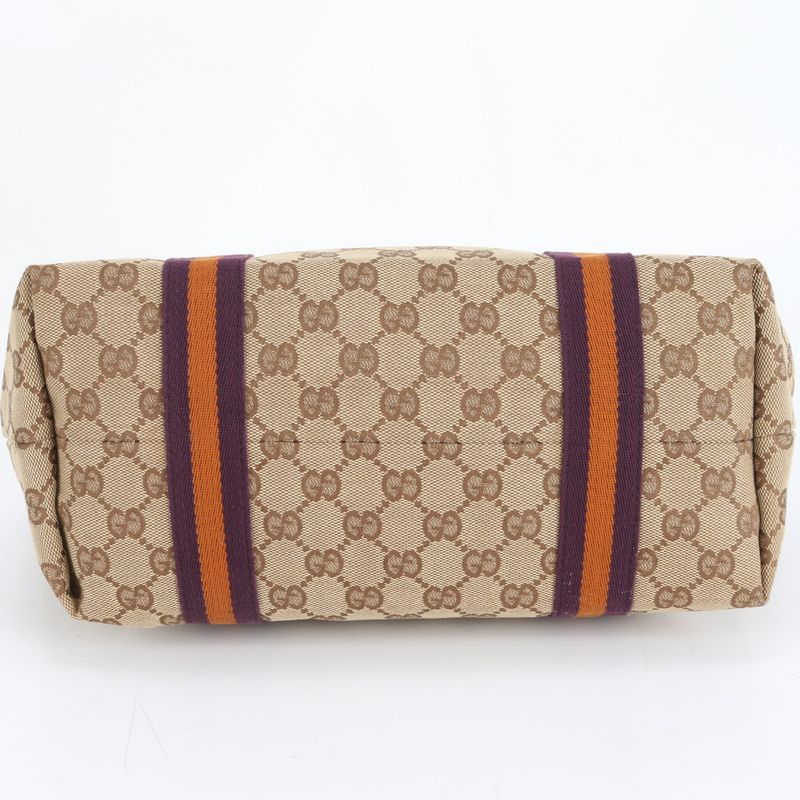 Gucci GG Canvas With Charm 137396 Leather Tote Bag Shoulder Hand Brown Women's