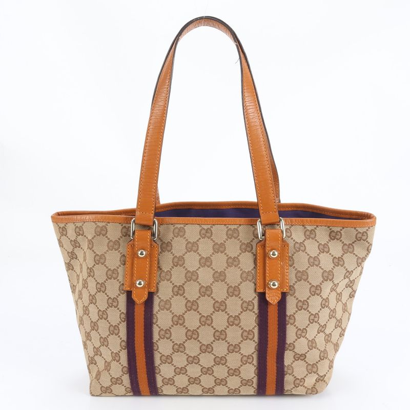 Gucci GG Canvas With Charm 137396 Leather Tote Bag Shoulder Hand Brown Women's