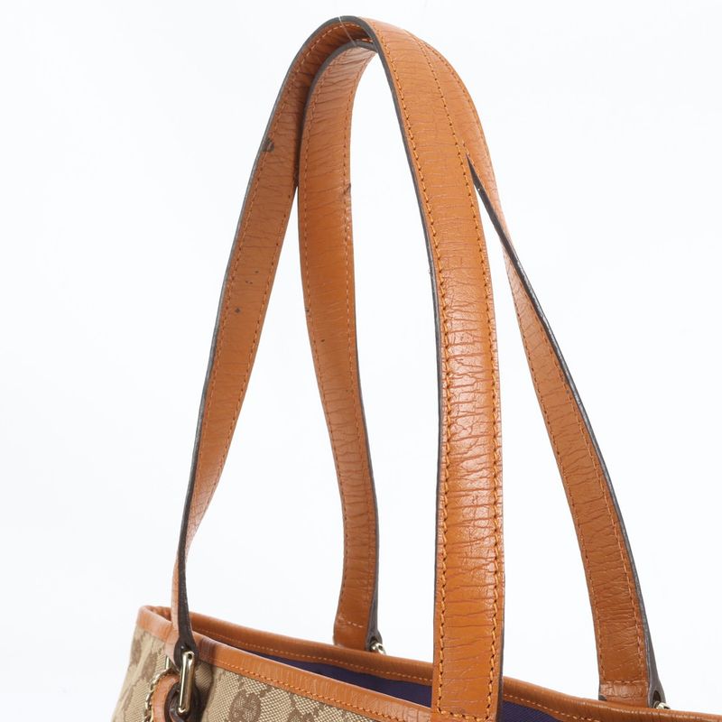 Gucci GG Canvas With Charm 137396 Leather Tote Bag Shoulder Hand Brown Women's