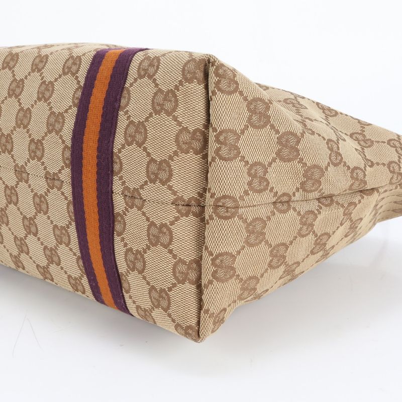 Gucci GG Canvas With Charm 137396 Leather Tote Bag Shoulder Hand Brown Women's