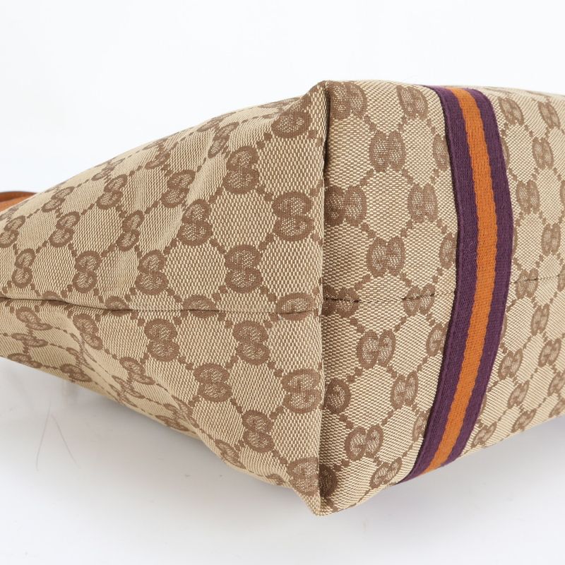 Gucci GG Canvas With Charm 137396 Leather Tote Bag Shoulder Hand Brown Women's
